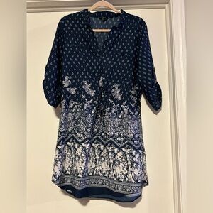 Chic Navy and White Floral Tunic Dress